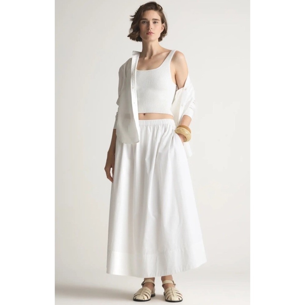 Quince Women 100% Organic Cotton Poplin A-line Maxi Skirt White Petite Medium